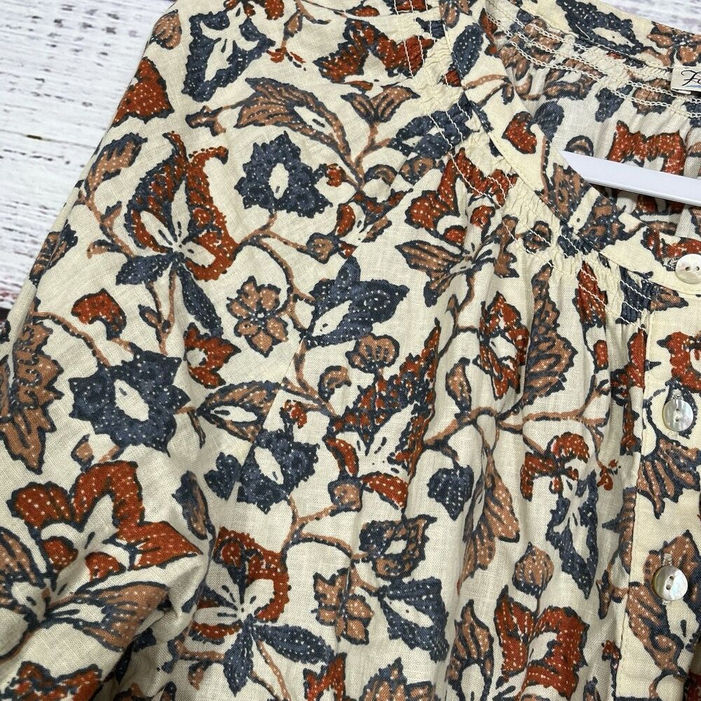 Faherty Odette Linen Top Small Floral Peasant Blouse Boho Cottagecore Button - Picture 4 of 11